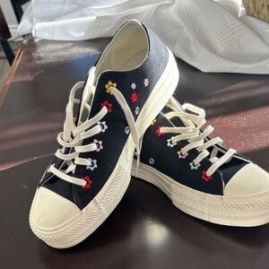 Converse Black Sneakers with Colorful Embroidery